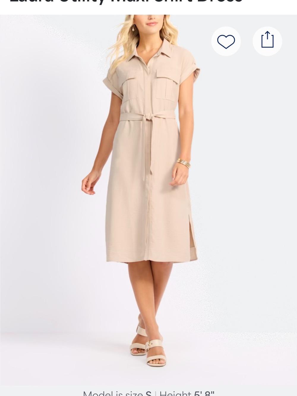 Utility Shirt Midi Dress in Beige with Self-Tie Waist